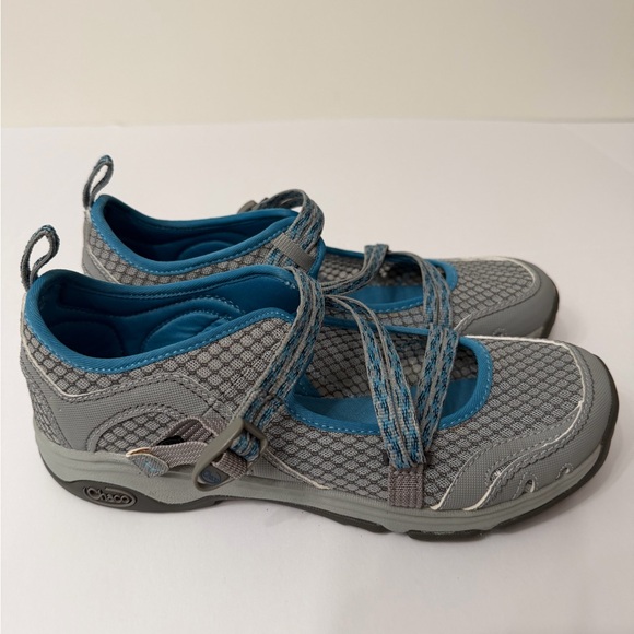 Chaco Grey and Blue Cross-Strap Outdoor Mary Jane Sneakers Size 9 - Picture 4 of 15